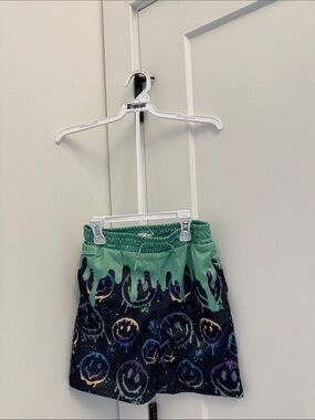 Kids Mint Black Drip Smiley Shorts